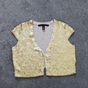 Robert Rodriguez golden color cuffed sleeve sequin cardigan blouse women's XS